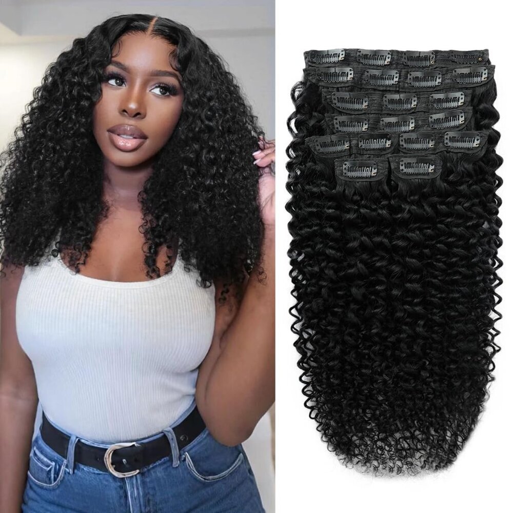 Curly Clip In Hair Extensions 100% Brazilian Human Hair 18 Inch 8pcs